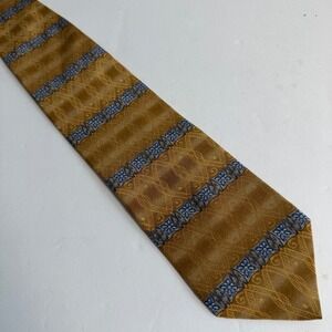 Stafford Executive Silk Necktie Gold Blue 90s Retro Tie Office Vintage Formal